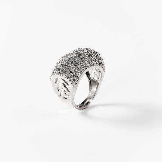 Bague pavé déco en métal rhodié N° BIGAS007