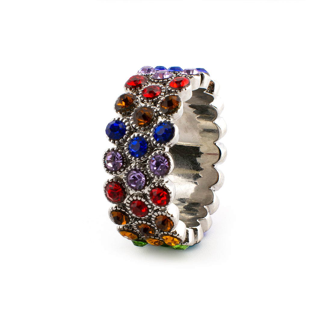 Bague Pavé « Nid d'abeilles » avec cristaux colorés N° BIGAS092