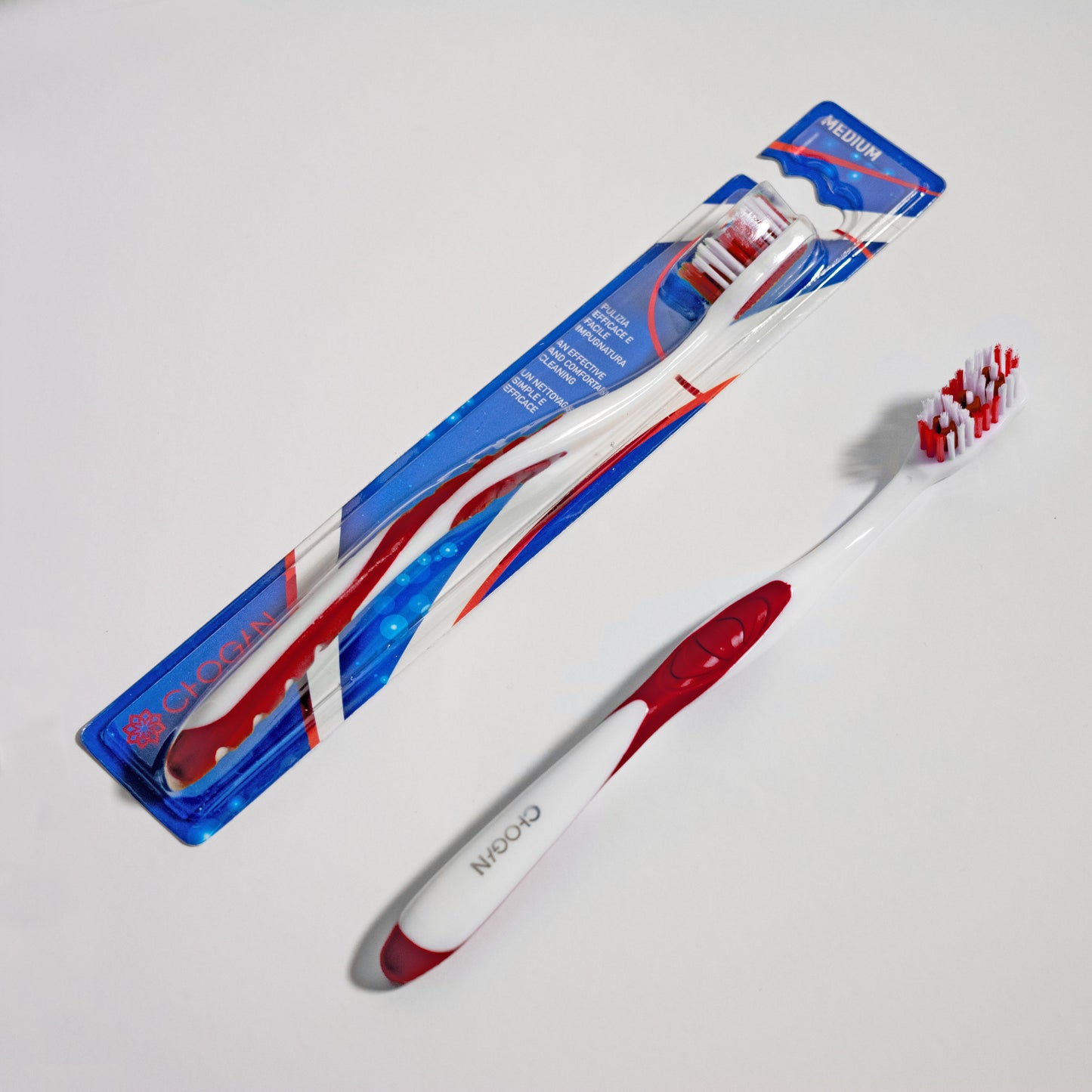 TOOTHBRUSH - MEDIUM BRISTLES (WHITE-RED)