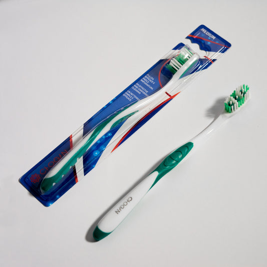 BROSSE À DENTS -SOIES MOYENNES (BLANC-VERT)